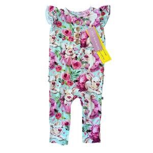 Little Bum Bums Ruffle Romper Cap Sleeves Natural Bamboo Hogs And Kisses 3-6 Mos